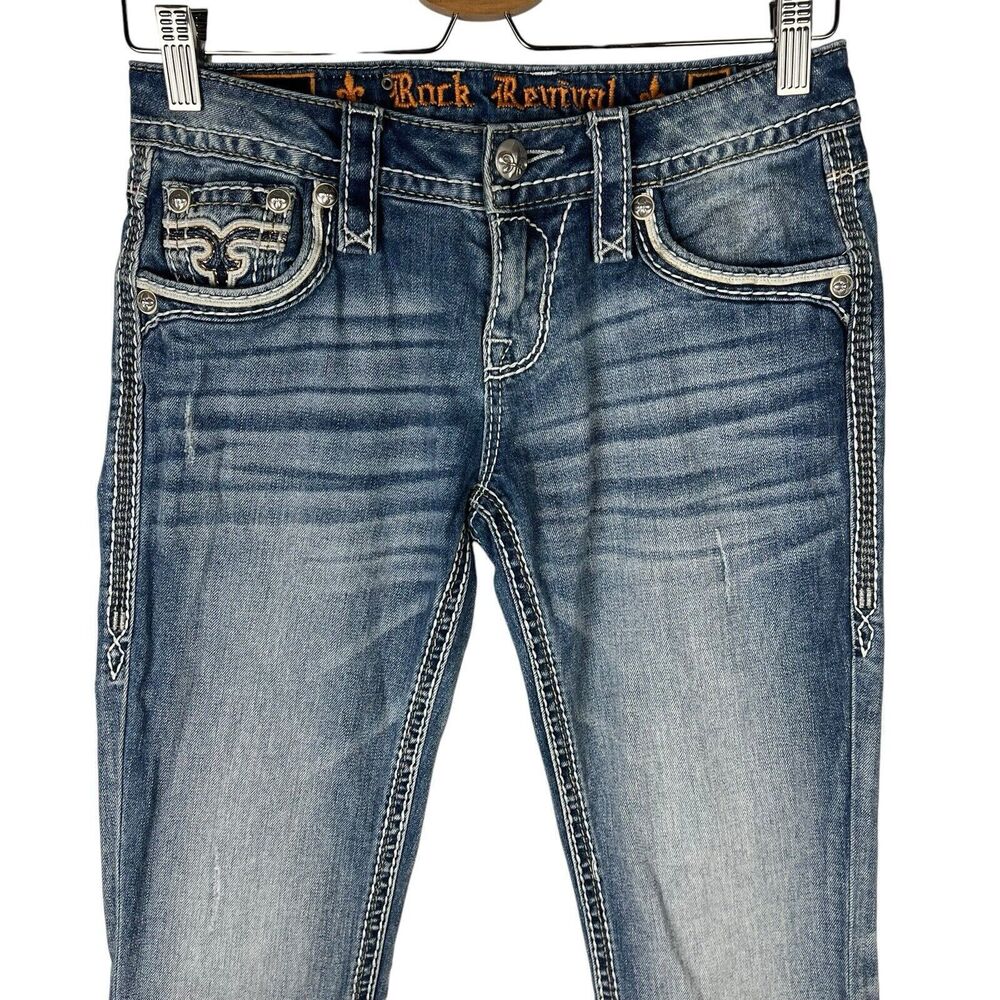 Rock Revival Jeans Womens 26 Pari Boot Stone Wash Embellished Flap Pockets Pants